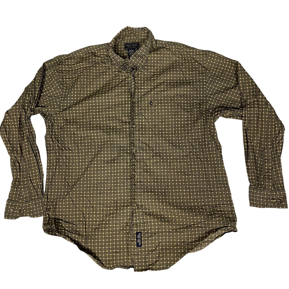 Duck Head Shirt Mens Large Green Plaid Button Down Long Sleeve Cotton